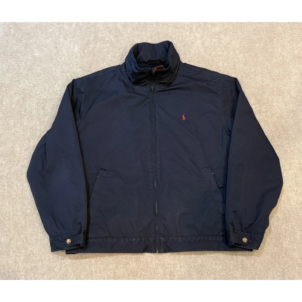 Polo Ralph Lauren VTG Windbreaker Jacket Mens XL Navy Fleece Lined Hooded 90s